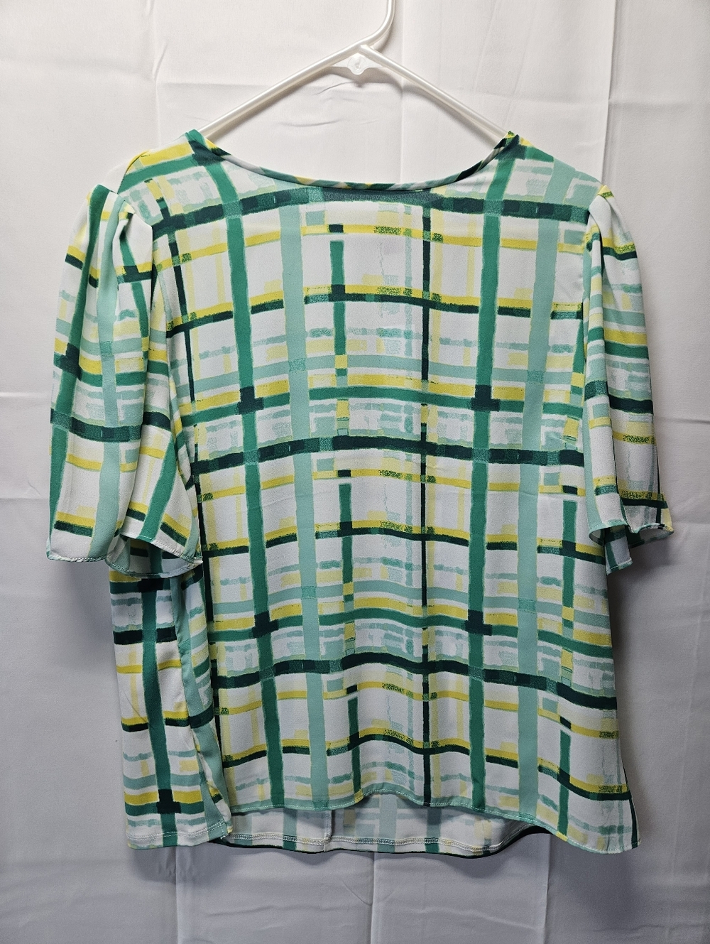 Ann Taylor Plaid NWT Short-Sleeve Blouse - Green & Yellow